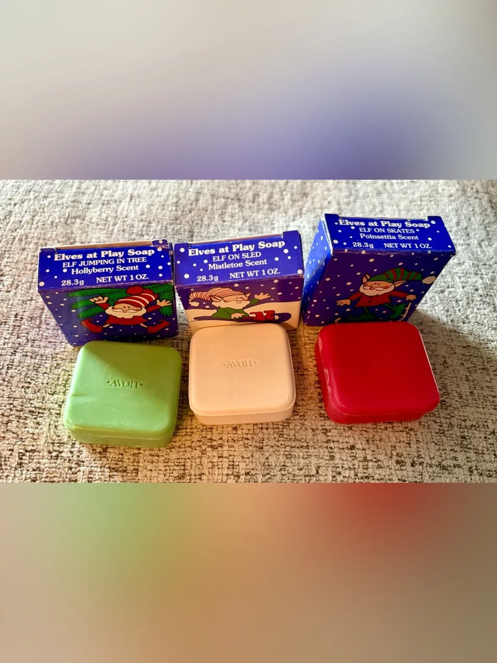 Vintage Avon Christmas Elves at Play, SOUNDS, COUPLES, COUNTRY, Soap Lot 7 Piece